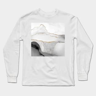 Watercolor Agate in Monochrome Faux Glitter Veins Long Sleeve T-Shirt